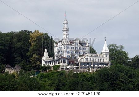 LUCERNE, SWITZERLAND - JUNE 24, 2018: Chateau Gutsch, Hotel in Lucerne, Switzerland