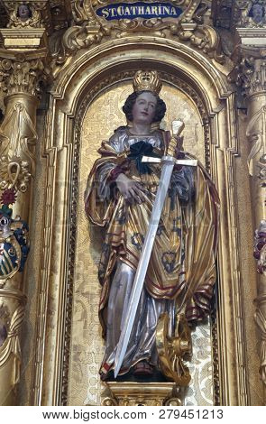 LUCERNE, SWITZERLAND - JUNE 24, 2018: Altar of Saint Catherine of Alexandria in the church of St. Leodegar in Lucerne, Switzerland