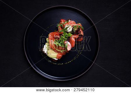Traditional Danish Open Sandwich Smorrebrod With Salmon Toast For Breakfast Or Lunch With Rye Bread,