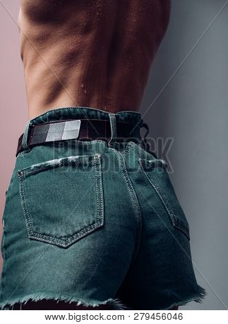 Ass And Back. Women Fashion. Jeans. Sports Sexy, Girl Back View.