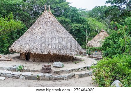 Traditional Rustic Houses Of Indigenous Kogi People In Tayrona National Park, Colombia
