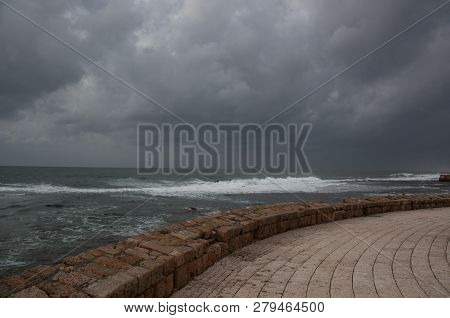 Picturesque View Of The Coastline On A Gloomy Day