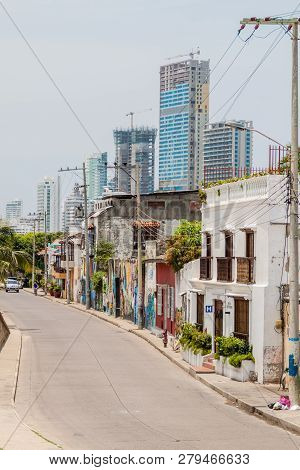 Cartagena De Indias, Colombia - Aug 28, 2015: Street In The Center Of Cartagena.