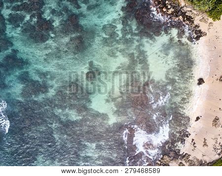 Aerial View. View Of The Waves In The Indian Ocean. Wild Beach In Midigama. Indian Ocean. Sri-lanka.