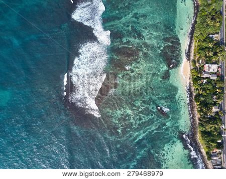 Aerial View. View Of The Waves In The Indian Ocean. Wild Beach In Midigama. Indian Ocean. Sri-lanka.