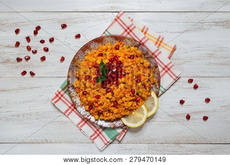 Arabic Food: Bulgur Wheat, Vegetable And Chickpea Pilaf.