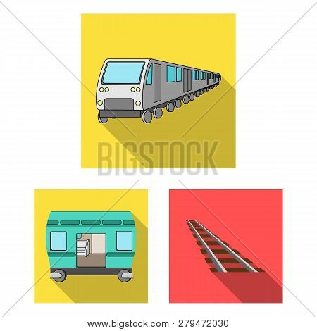 Vector Illustration Of Railroad And Train Sign. Set Of Railroad And Way Vector Icon For Stock.