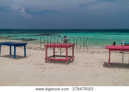 San Bernardo, Colombia - August 31, 2015: Beach On Mucura Island Of San Bernardo Archipelago, Colomb