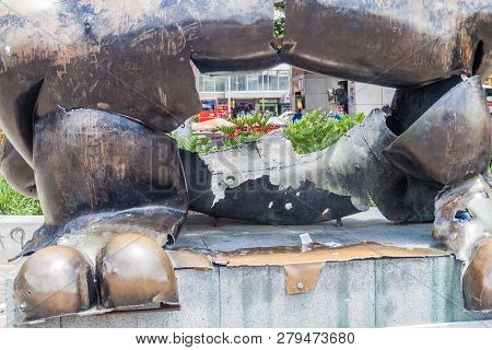Medellin, Colombia - September 1, 2015: Detail Ofbird Of Peace Statue In San Antonio Park By Fernand