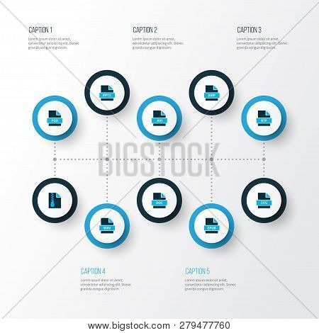 Document Icons Colored Set With Text, File Bmp, Document And Other Audio Format Elements. Isolated  