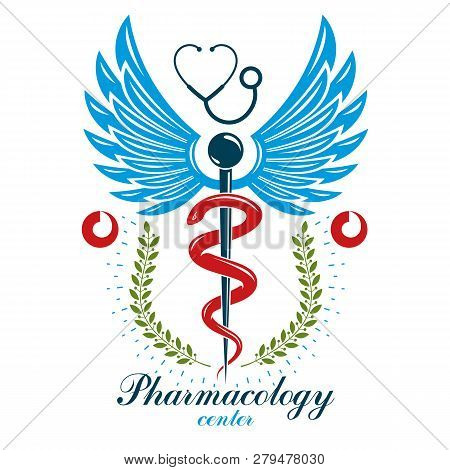 Aesculapius Vector Abstract Business Logo For Use In Medical Treatment. Cardiovascular System Diseas