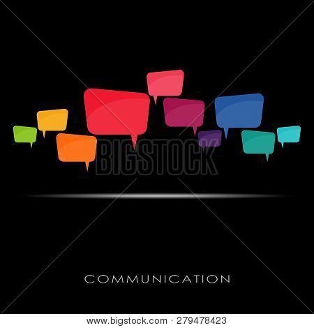 Illustration Of Colored Speech Bubbles In A Row With Space For Text On Black Background