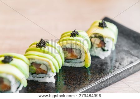 Soft Focus On Avocado Sushi - Japanese Food Style