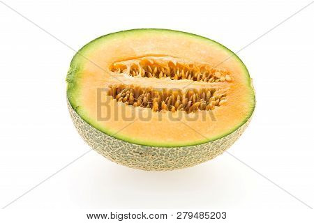 Cantaloupe Melon Fruit Isolated On White Background