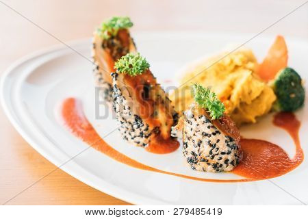 Selective Focus Point On Chicken Roll Steak - Filter Effect