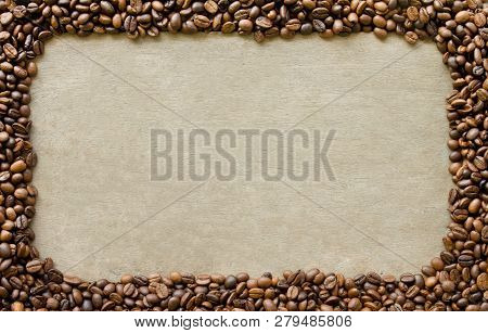 Image Of Coffee Beans On Classic Wooden Board