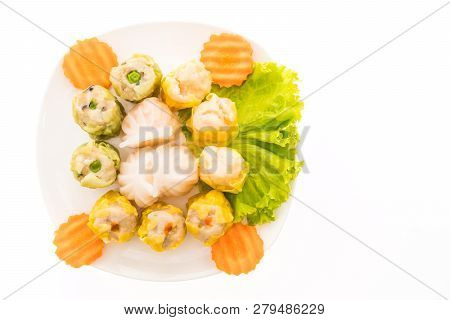 Dim Sum And Dumpling - Chinese Food Style In White Plate Isolated On White Background