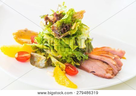 Selective Focus Point On Roasted Duck Breast With Sweet Sauce