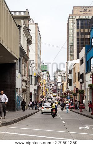 Manizales, Colombia - September 5, 2015: Street In Downtown Manizales, City In Colombian Coffee Zone