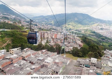 Manizales, Colombia - September 5, 2015: Cable Car In Manizales. This Line Connects Bus Terminal And