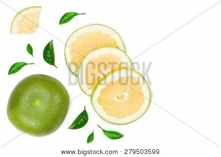 Citrus Sweetie Or Pomelit, Oroblanco With Leaf Isolated On White Background With Copy Space For Your