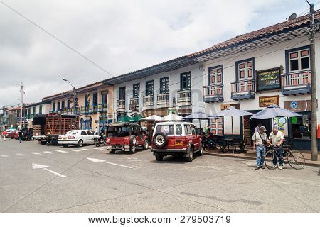 Filandia, Colombia - September 7, 2015: View Of A Street In Filandia Village