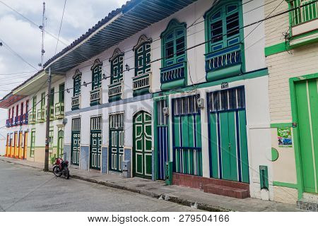 Filandia, Colombia - September 7, 2015: View Of A Street In Filandia Village