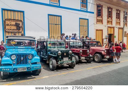 Filandia, Colombia - September 7, 2015: Jeeps Are An Important Part Of Rural Transportation In Colom