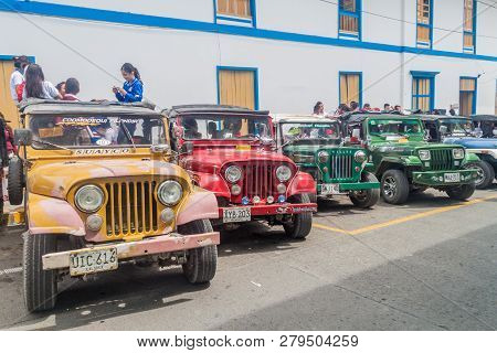 Filandia, Colombia - September 7, 2015: Jeeps Are An Important Part Of Rural Transportation In Colom