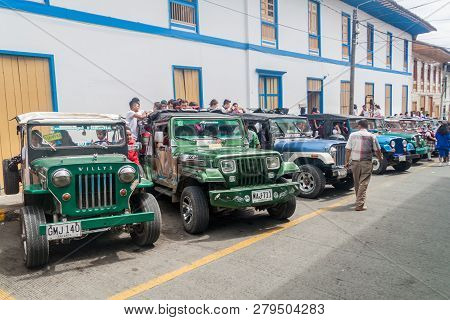 Filandia, Colombia - September 7, 2015: Jeeps Are An Important Part Of Rural Transportation In Colom