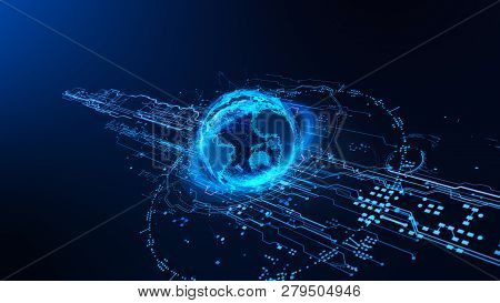 3d Illustration Of Detailed Virtual Planet Earth. Technological Digital Globe World - Illustration D