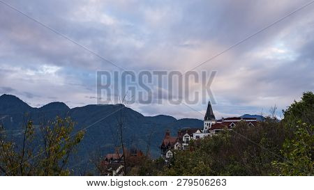 Nature Landscape Background Of Mountain View With Red And Green Leafs From Cingjing Farm, Nantou, Ta