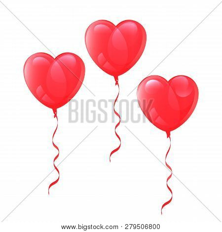 Vector Drawing Balloons Heart Shaped On White Background
