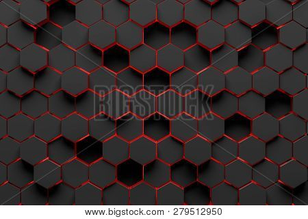 Black And Red Hexagon Pattern Background