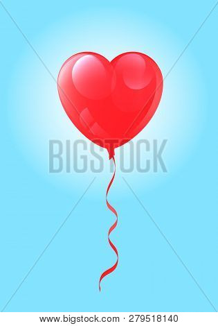 Vector Drawing Balloon Of A Heart Shaped Against The Sky With Backlight