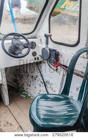 Mazan, Peru - June 17, 2015: Drivers Place In A Speed Boat On Amazon River, Peru