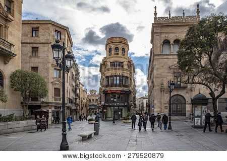 Pedestrian Street Leading To The Main Square  In The Historic Centre Of Salamanca,  Unesco World Her