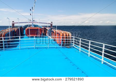 Amazon, Brazil - June 27, 2015: Upper Deck Of The Boat Anna Karoline Ii Which Plies River Amazon Bet