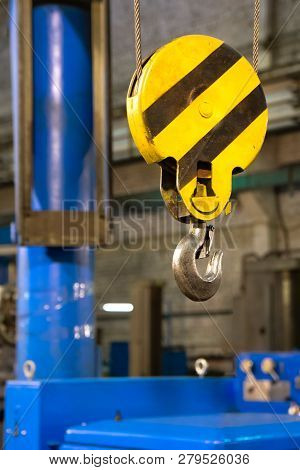 Close Up Hook Crane Of Overhead Crane In Factory Old Machine Part Concept
