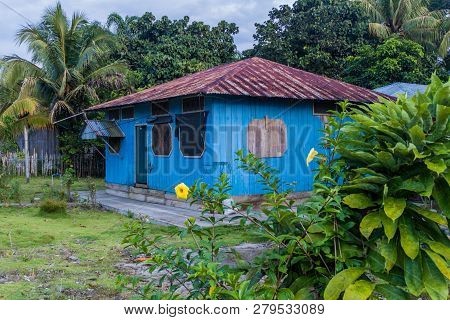 Wooden House In Nuevo Rocafuerte Village, Ecuador