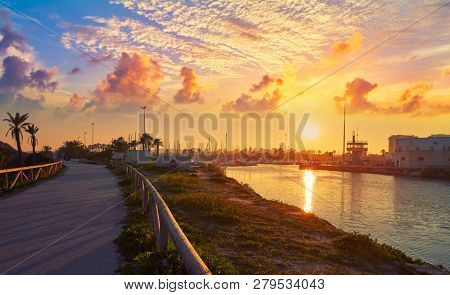 Guardamar del Segura marina Dunas boats in Alicante at sunset of Spain