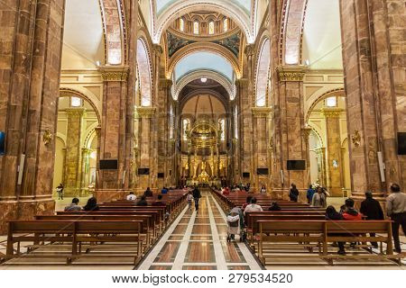 Cuenca, Ecuador - June 16, 2015: Interior Of New Cathedral Catedral De La Inmaculada Concepcion , Cu