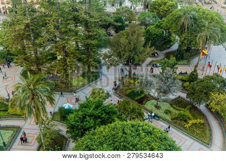 Aerial View Of Parque Calderon Square In Cuenca, Ecuador