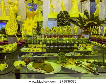Sharm El Sheikh, Egypt - December 31, 2018: The Food In The Buffet Restaurant At Xperience Sea Breez