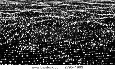 Abstract Waving Shiny Particles As Sea Water, Computer Generated Abstract Background, 3d Render