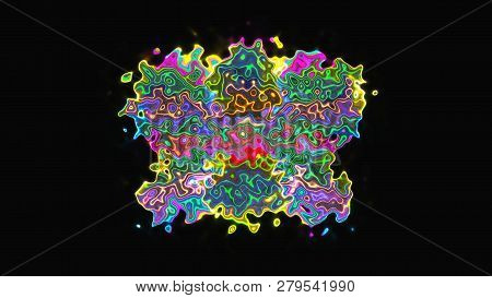 Abstract Colorful Background With Throbbing Oil Blot On Black, 3d Rendering Computer Generating