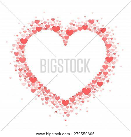 Frame Of Coral Hearts In The Shape Of A Hart. Vector Valentine's Day Greeting Card Or Wedding Invita