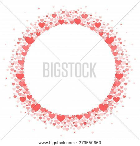 Round Frame Of Coral Hearts. Vector Valentine's Day Greeting Card Or Wedding Invitation