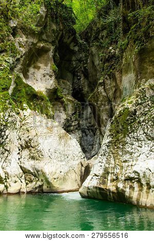 Beautiful View Of The Hiking Trail Leading To The National Park And Famous Sights Of Georgia Okatse 