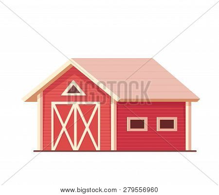 Agriculture. Red Farm Barn Or Ranch Isolated On White.